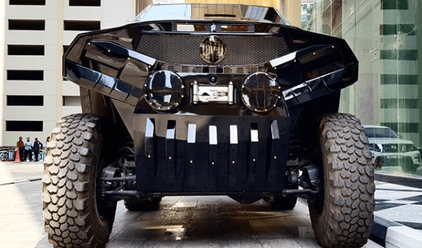 This hotel has a 6×6 super car parked outside!